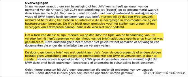 UWV zegt niets van de normbrief van de AP aan 8vance af te weten
