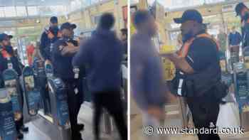 Moment 'hero' TfL ticket inspector stops fare dodger in barrier scuffle at London station