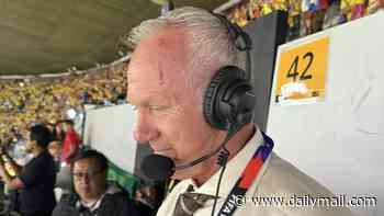 World Cup commentator left bloodied after being struck in the head by glass bottle mid-game
