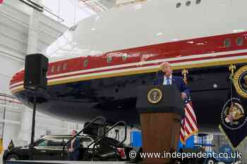 President Donald Trump unveils the new Air Force One, a converted Qatari jet