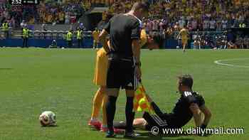 Humiliating moment World Cup referee goes down with injury delaying USA's win over Australia