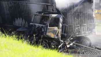 Two hurt after tractor, semi collide in fiery crash on I-35