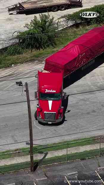 Big semi forced to skillfully turnaround due to I-65 closure