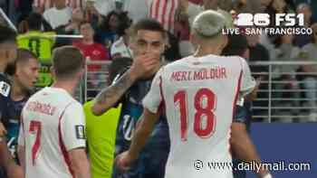 World Cup player sent off for covering his mouth in exchange with rival for the first time EVER