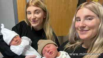 Bride stunned by 'miracle' as inseparable twins give birth on same day