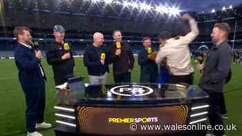URC rugby final live TV coverage descends into chaos as mascot jumps pundit