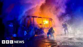 Bus destroyed by fire in lay-by during early hours