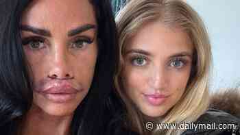 Katie Price shows off her swollen and bruised lips as she reunites with her daughter Princess after undergoing surgery to remove scar tissue caused by migrated filler