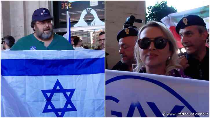 Adinolfi e Pascale si presentano al Pride di Roma con le bandiere di Israele e dei “Gay conservatori”: tensione con i manifestanti