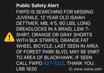 Fort Wayne Police Department searching for missing 12-year-old boy