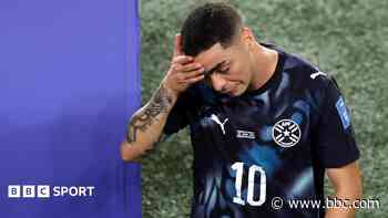 Almiron first player sent off for covering mouth