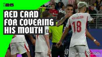 World Cup first as Almiron sent off for covering mouth