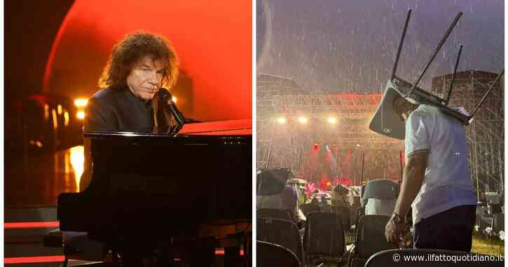 Si scatena una tempesta improvvisa mentre Cocciante canta “Cervo a primavera”: costretto ad annullare il concerto a Pordenone, 4mila spettatori in fuga tra caos e panico