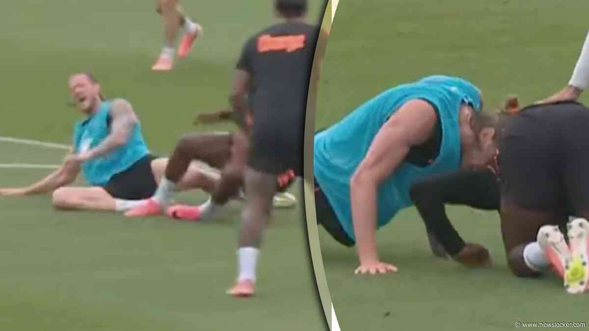 Lutsharel Geertruida breekt training Nederlands elftal af na stevige tackle van Wout Weghorst