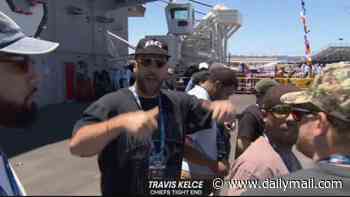 Travis Kelce spotted at NASCAR race as his week-long SoCal bachelor party continues... while fiancee Taylor Swift lives it up at Rhode Island mansion