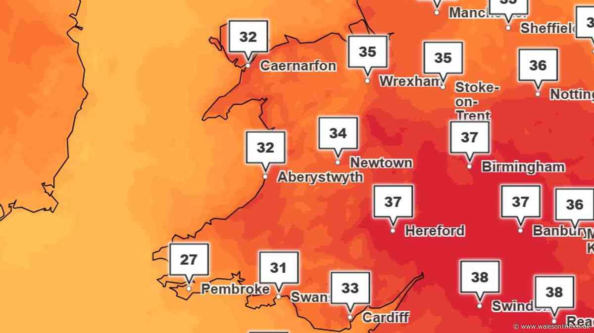 Met Office weather maps show day Wales will hit 38C as heatwave kicks off four day amber warning