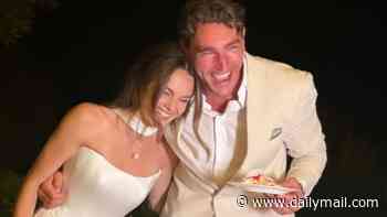 Made In Chelsea's Emily Blackwell and new husband Jordan Oldershaw cut their HUGE cake and party with her sombrero-wearing co-stars at idyllic wedding bash in Mallorca