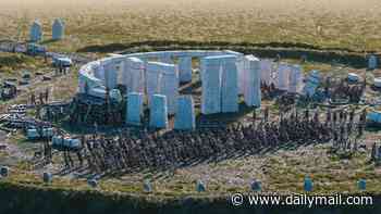 See Stonehenge's construction like NEVER before: Incredible visual reveals the vast manpower needed to haul the 25-tonne stones into position 5,000 years ago
