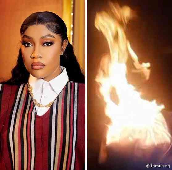 Angela Okorie sparks outrage after burning dress worn to Alexx Ekubo’s burial
