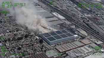 Aerial footage shows expansive warehouse fire burning since Wednesday in Los Angeles area 