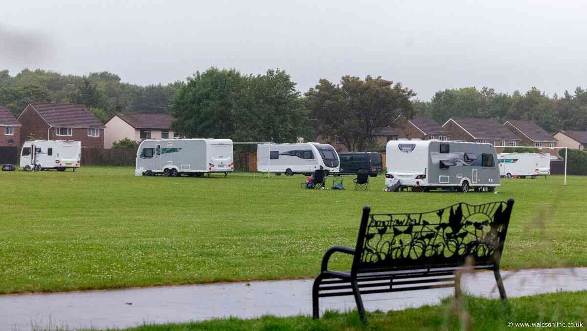 Human excrement left in children's play area after Travellers camp in Litchard sports fields