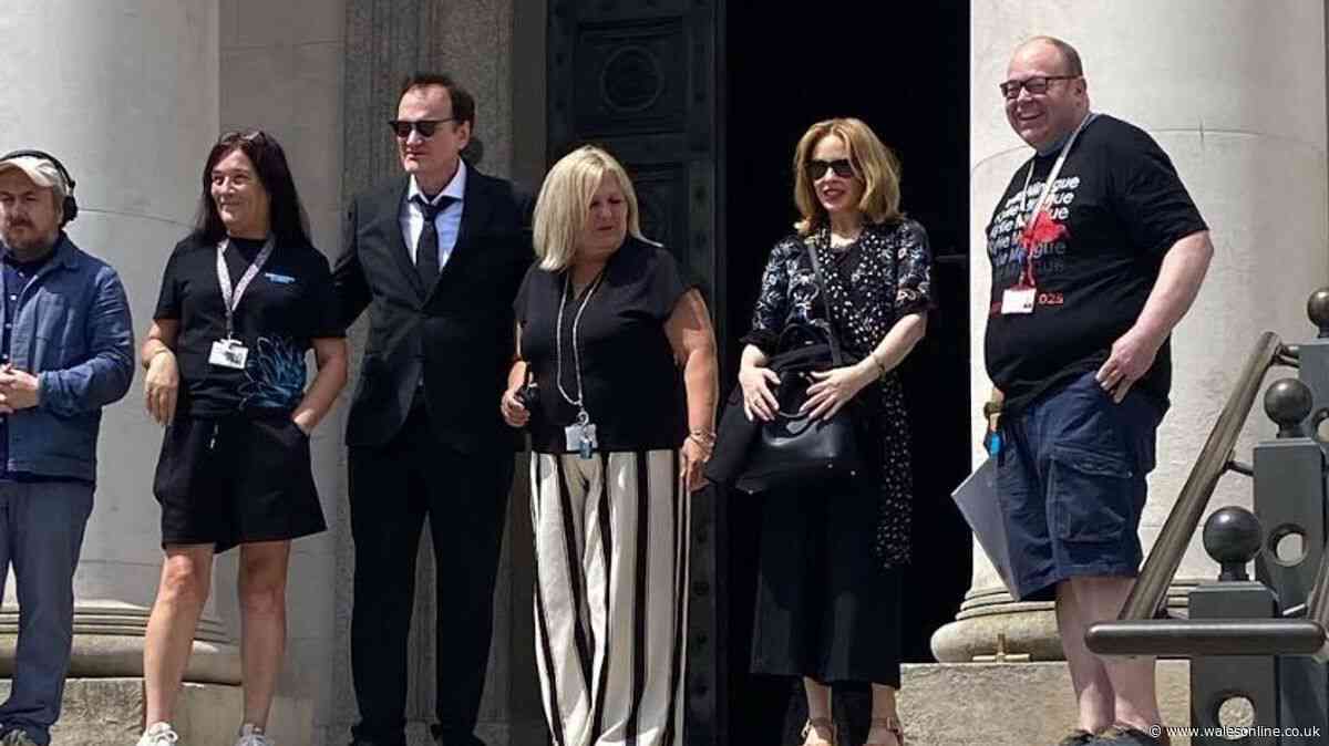 Quentin Tarantino and Kylie Minogue snapped back filming in the Welsh capital