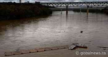Entire dock, with boats attached, swept away after heavy rainfall in Edmonton