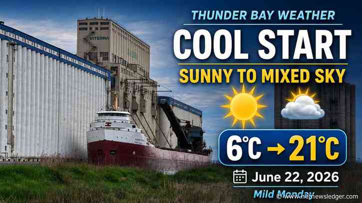 Thunder Bay weather for June 22, 2026: mainly sunny and 6°C early, warming to 21°C with mixed skies