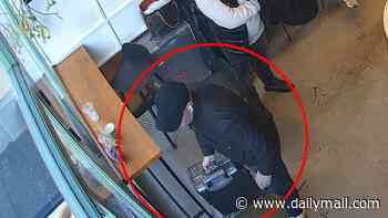 Moment Algerian asylum seeker steals packed suitcase worth £4,100 from coffee shop after he'd been freed from jail following luxury watch robbery