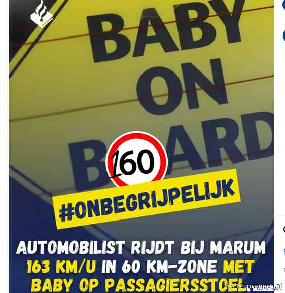 163 km/u waar 60 km/ u mag, en een baby op de passagiersstoel !!!