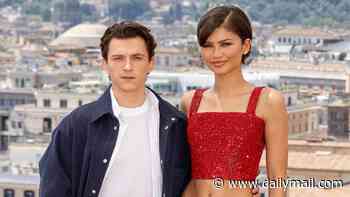 Zendaya flaunts her incredible figure in a Spider-Man inspired co-ord as she poses with her husband Tom Holland amid their movie press tour
