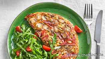 Omelett mit gekochtem Schinken und Champignons