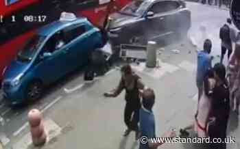 Shocking moment car mounts pavement and ploughs into London pedestrians injuring six