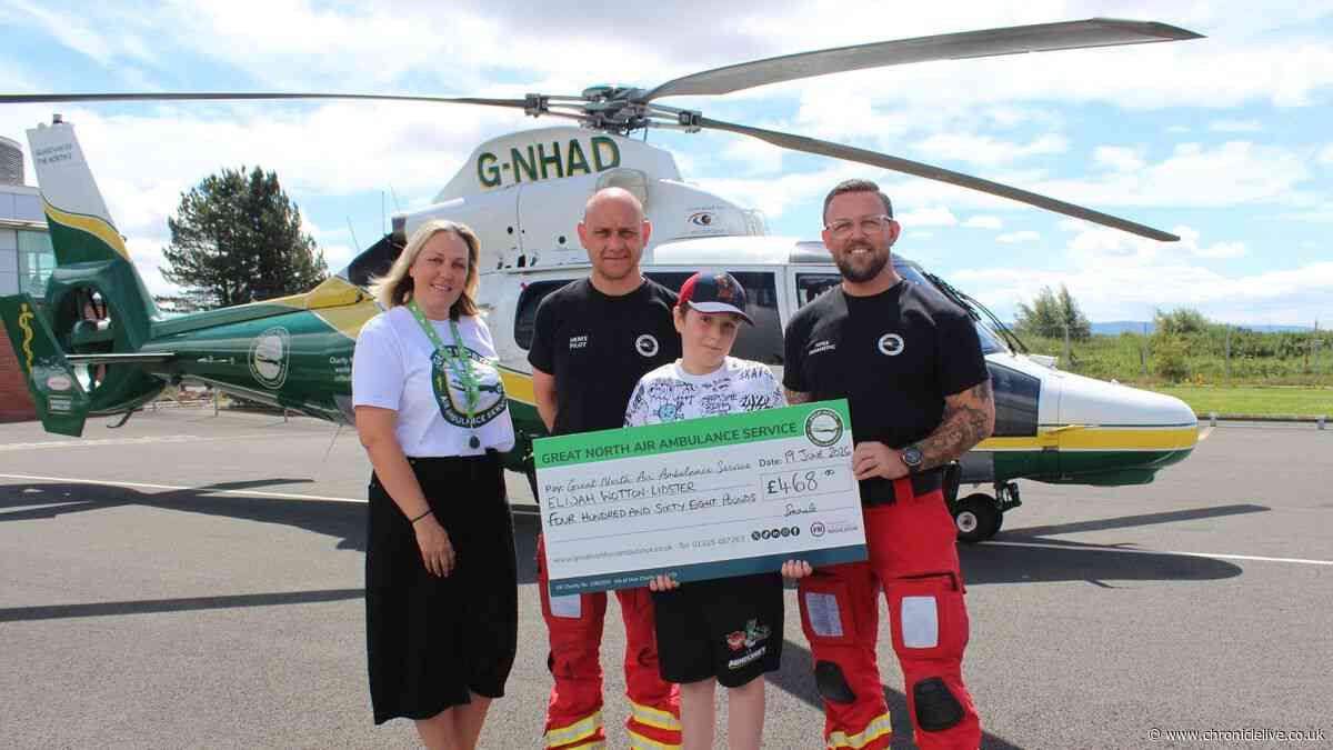 Ten-year-old boy swims more than 14 miles to support charity that helped save his grandad’s life