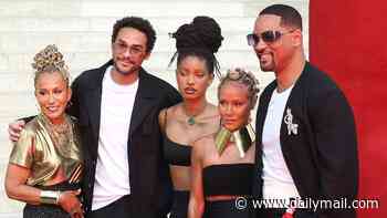 Will Smith and wife Jada Pinkett pose with daughter Willow, 25, in rare family outing to support son Jaden, 27, at the Louboutin show during Men's PFW