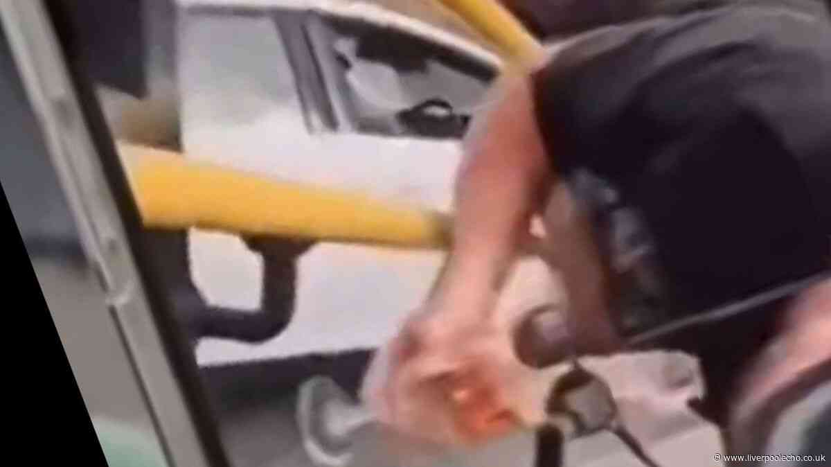 Man clutching pint dives over railings as car ploughs towards him at pub