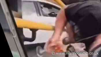 Man clutching pint dives over railings as car ploughs towards him at pub
