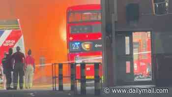 Moment electric London bus bursts into flames amid record-breaking heatwave