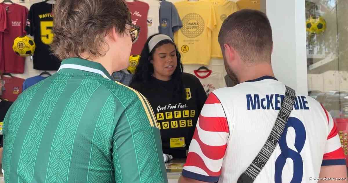 Downtown Atlanta Waffle House pop-up store selling special soccer-themed merch during World Cup
