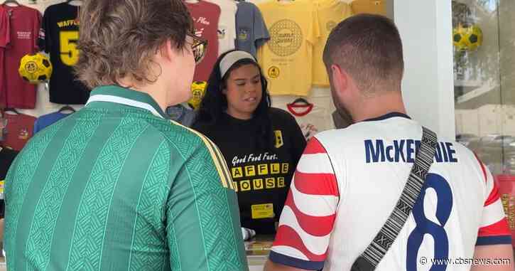 Downtown Atlanta Waffle House pop-up store selling special soccer-themed merch during World Cup