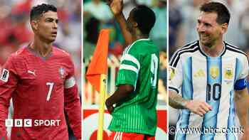 Who is the African World Cup goalscorer older than Ronaldo and Messi?