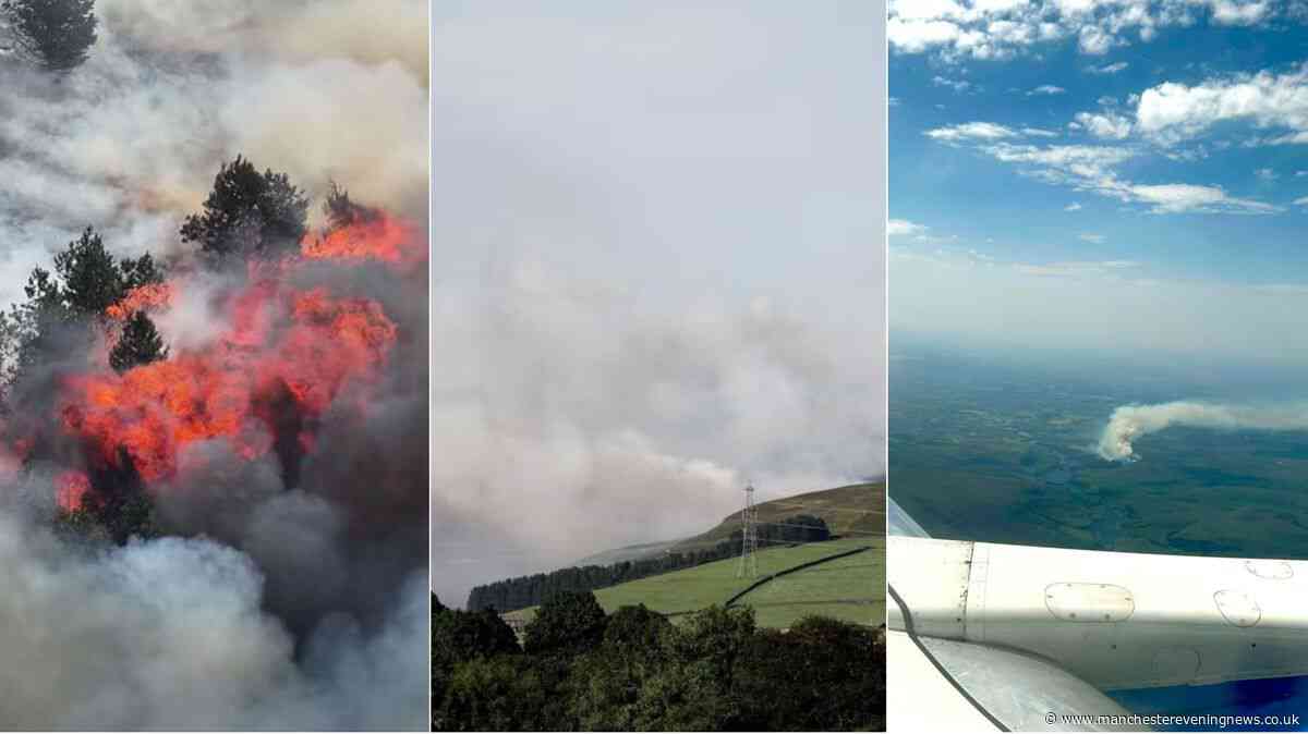 Moorland fire LIVE as ash falls across Manchester and Jet2 plane image shows scale of blaze