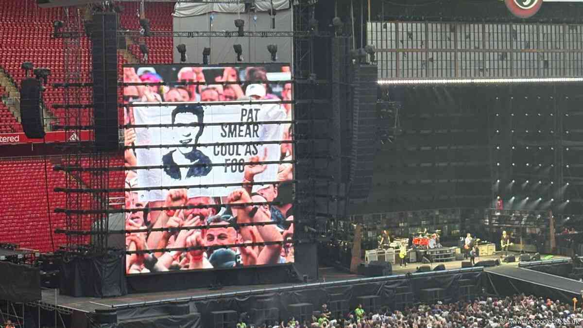 Foo Fighters live from inside Anfield Stadium as Dave Grohl spots sign in crowd
