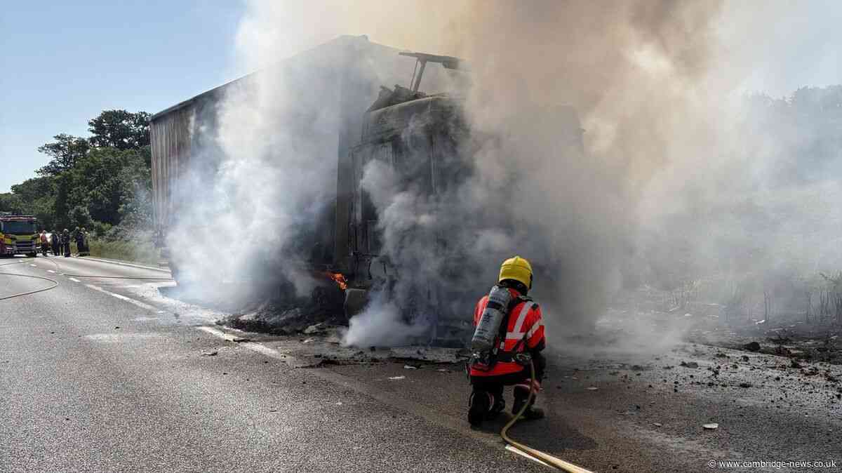 A14 reopens 20 hours after lorry fire closed road