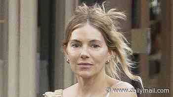 New mum Sienna Miller puts on a leggy display in white summer dress as she joins Elena Ora at a London pop-up shop event