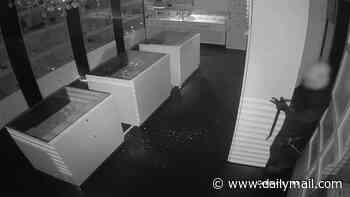 Moment Romanian thieves break into jewellery store from tattoo parlour next door after smashing down wall behind cupboard to steal £40,000 worth of precious gems