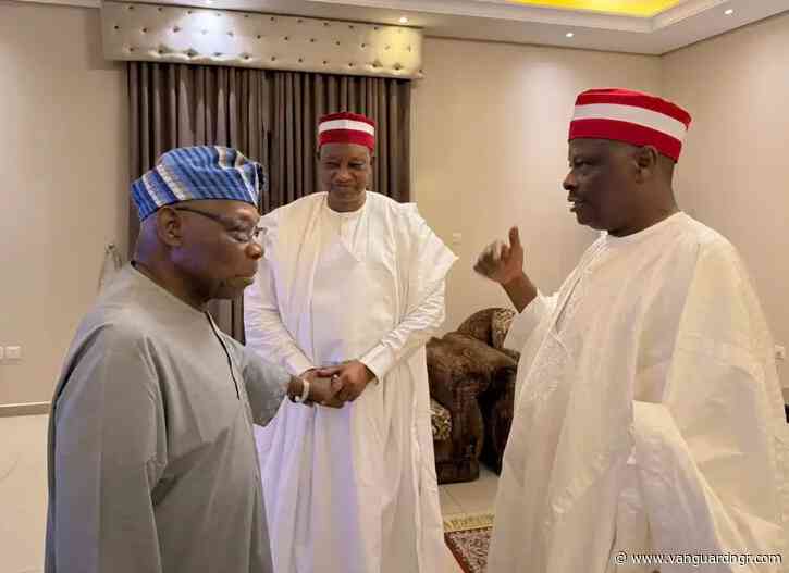 Photos: Kwankwaso, Gwarzo meet Obasanjo in Kano