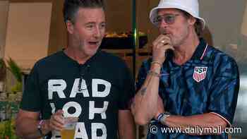 Brad Pitt enjoys a Fight Club reunion at the USA vs Turkey World Cup game with his co-star Edward Norton as fans joke about the film's epic twist