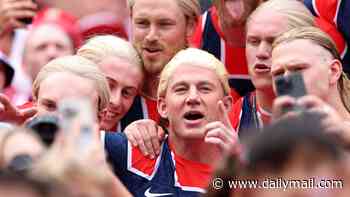 Channing Tatum blends into a crowd of Norway fans in a blonde Erling Haaland wig at World Cup match after playing a lookalike in Nike short film