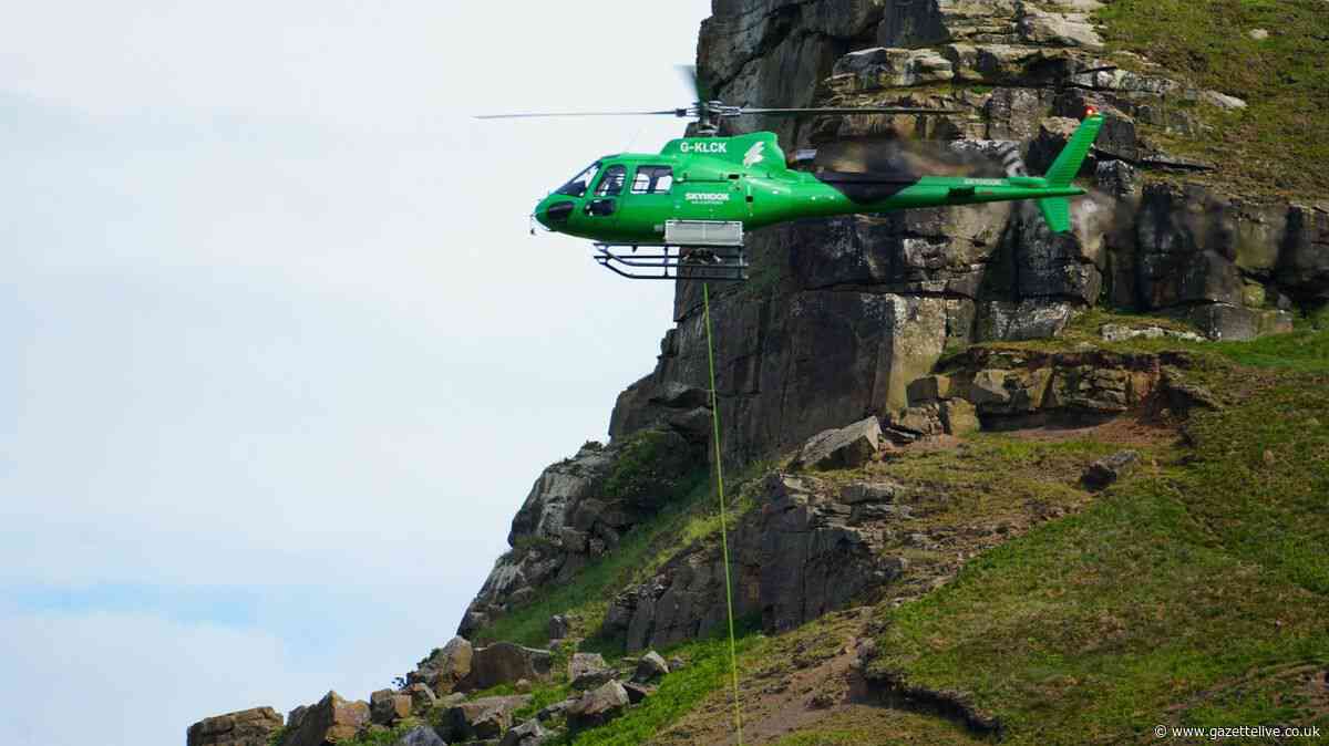 Helicopter team move tonnes of stone for final phase of Roseberry Topping footpath restoration